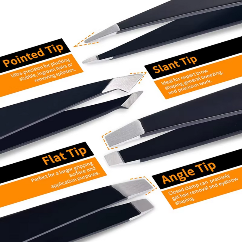 Precision Tweezer Set - 6-piece for Eyebrows with Travel Case-Multicoloured-State of Style