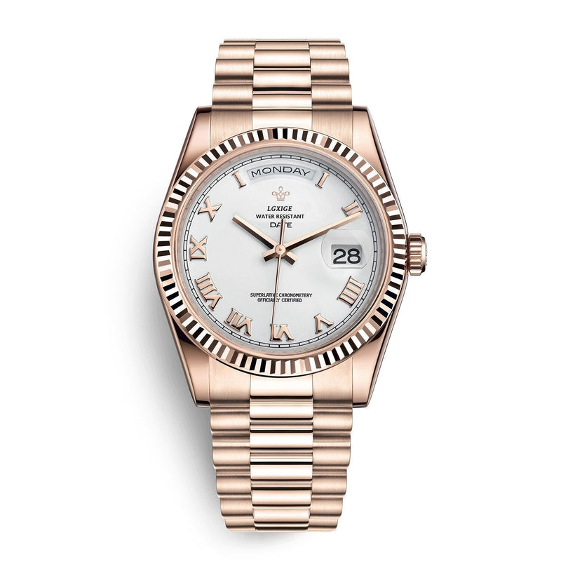 Premium Automatic Watch with Day and Date Function - Solan-Pink/gold/white-State of Style