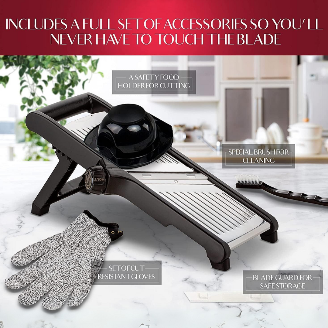 Premium food slicer with cut-resistant gloves-Adjustable Mandoline-State of Style
