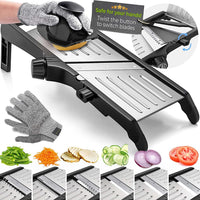 Premium food slicer with cut-resistant gloves-Adjustable Mandoline with Waffle Cutter-State of Style