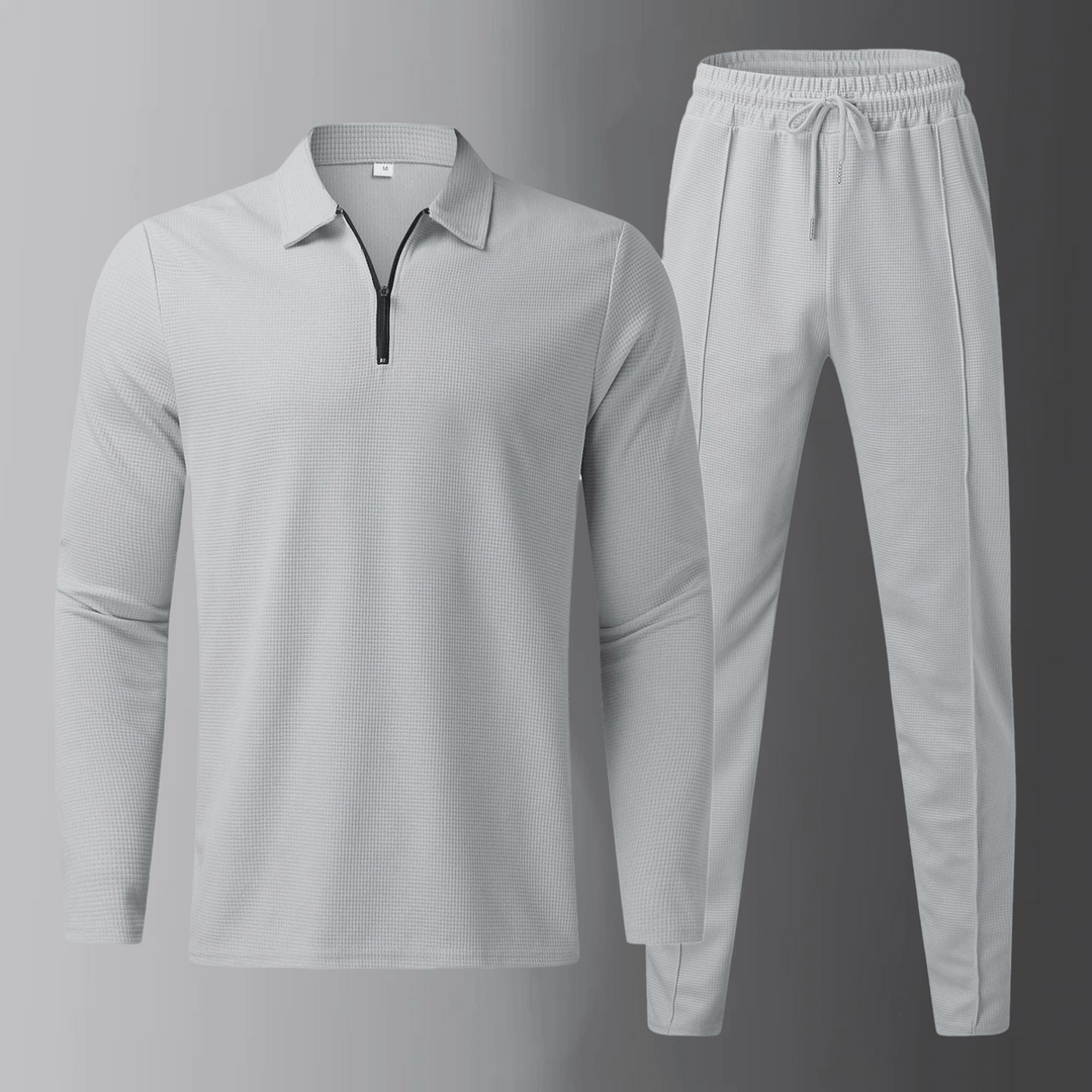 Premium men's leisure set with long-sleeve shirt and joggers – Elian-Gray-S-State of Style
