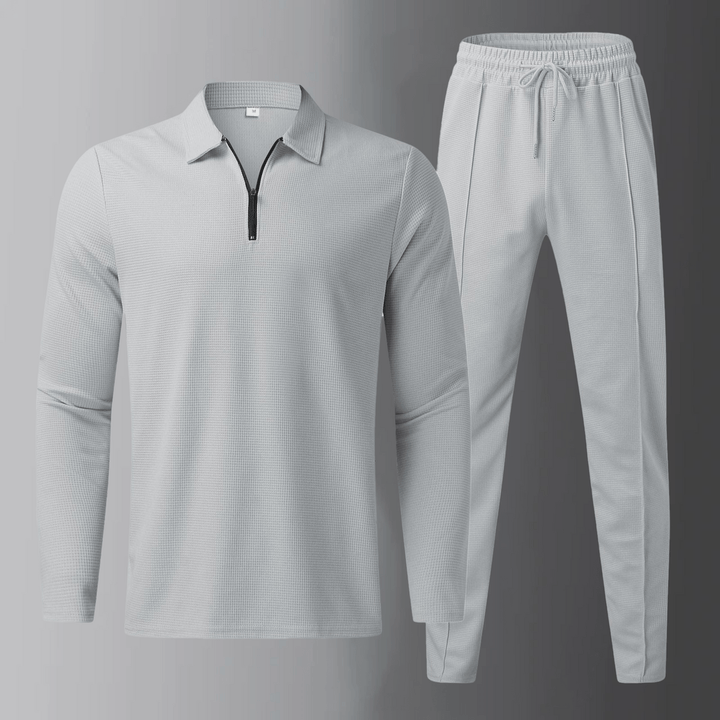 Premium men's leisure set with long-sleeve shirt and joggers – Elian-Gray-S-State of Style