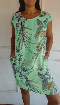 Printed dress with round neckline – Eveline-Green-S-State of Style