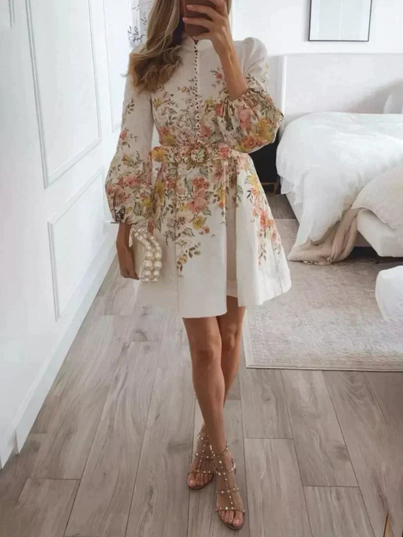 Printed Mini Dress with Buttons - Isabella-M-State of Style