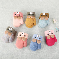 Winter-warm lined children's mittens with rabbit motif and cord – Buy one, get one free – 0–4 years