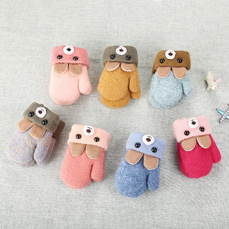 Winter-warm lined children's mittens with rabbit motif and cord – Buy one, get one free – 0–4 years