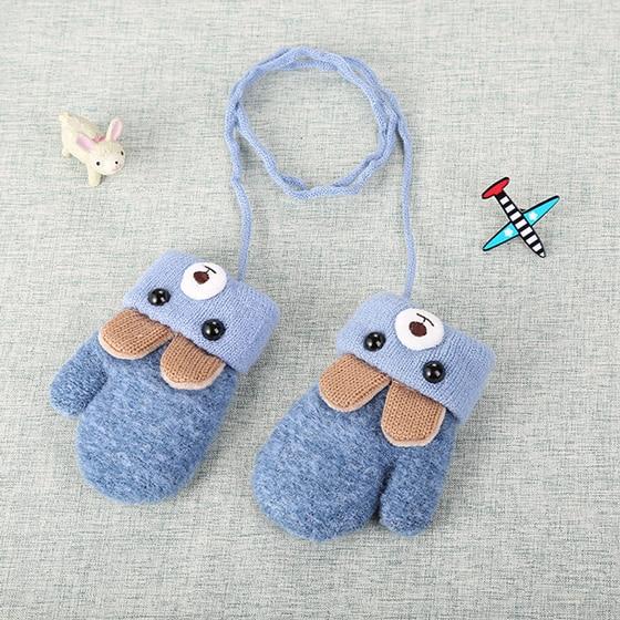 Winter-warm lined children's mittens with rabbit motif and cord – Buy one, get one free – 0–4 years