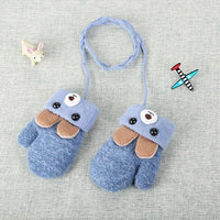 Winter-warm lined children's mittens with rabbit motif and cord – Buy one, get one free – 0–4 years