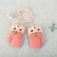 Winter-warm lined children's mittens with rabbit motif and cord – Buy one, get one free – 0–4 years