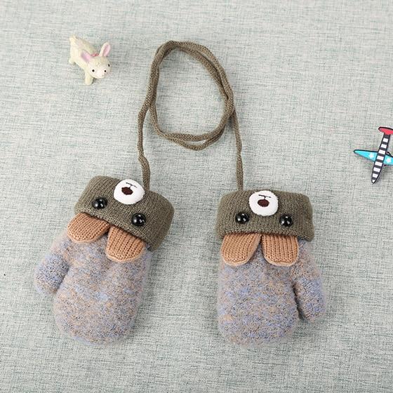 Winter-warm lined children's mittens with rabbit motif and cord – Buy one, get one free – 0–4 years