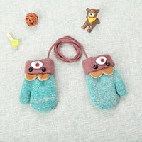 Winter-warm lined children's mittens with rabbit motif and cord – Buy one, get one free – 0–4 years