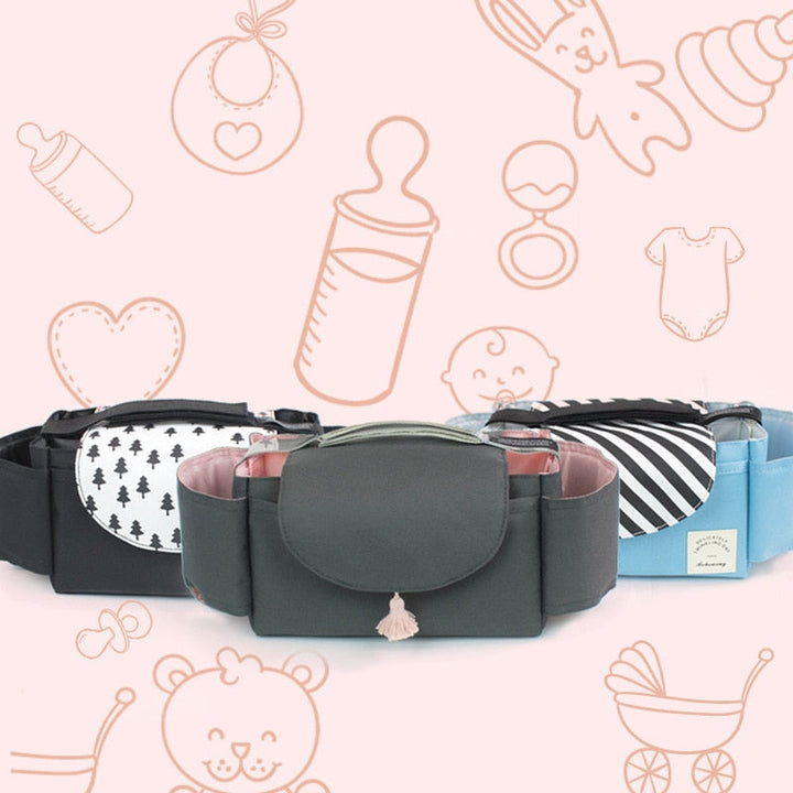 Practical pram bag with adjustable compartments – nappy organiser