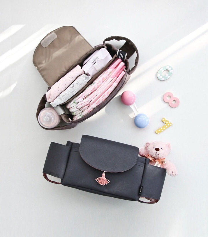 Practical pram bag with adjustable compartments – nappy organiser