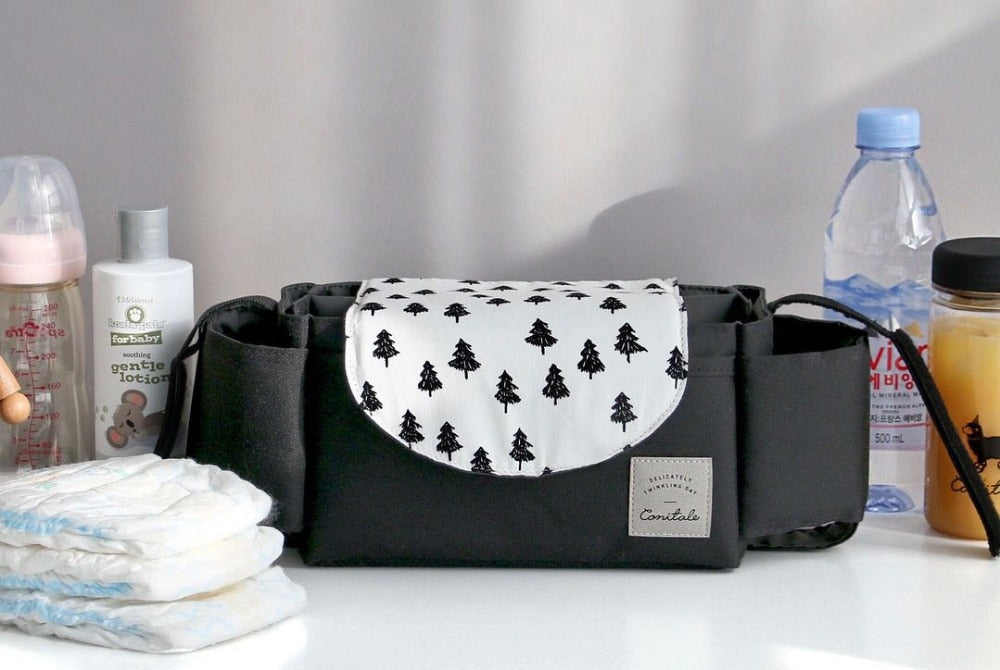 Practical pram bag with adjustable compartments – nappy organiser