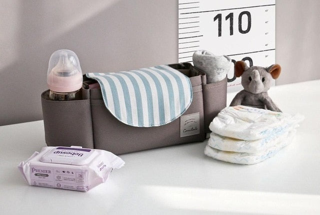 Practical pram bag with adjustable compartments – nappy organiser