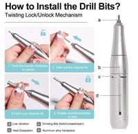 PROFESSIONAL 45000RPM PORTABLE ELECTRIC NAIL FILE WITH RECHARGEABLE BATTERY | LOW NOISE LEVEL FOR MANICURE-White-State of Style