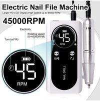 PROFESSIONAL 45000RPM PORTABLE ELECTRIC NAIL FILE WITH RECHARGEABLE BATTERY | LOW NOISE LEVEL FOR MANICURE-White-State of Style