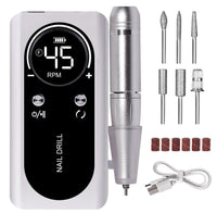 PROFESSIONAL 45000RPM PORTABLE ELECTRIC NAIL FILE WITH RECHARGEABLE BATTERY | LOW NOISE LEVEL FOR MANICURE-White-State of Style