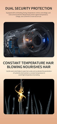 PROFESSIONAL HAIRDRYER 2400W WITH COLD AND HOT AIR - NEGATIVE IONS - POWERFUL HAIR DRYER FOR SALON RESULTS-Black-State of Style