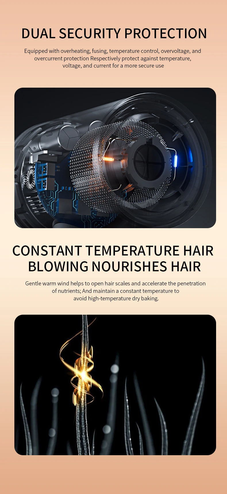 PROFESSIONAL HAIRDRYER 2400W WITH COLD AND HOT AIR - NEGATIVE IONS - POWERFUL HAIR DRYER FOR SALON RESULTS-Black-State of Style
