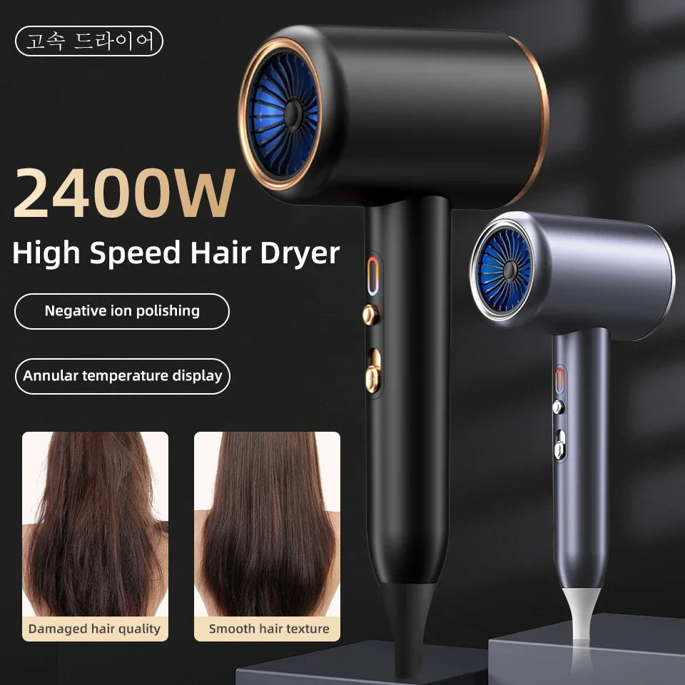 PROFESSIONAL HAIRDRYER 2400W WITH COLD AND HOT AIR - NEGATIVE IONS - POWERFUL HAIR DRYER FOR SALON RESULTS-Black-State of Style