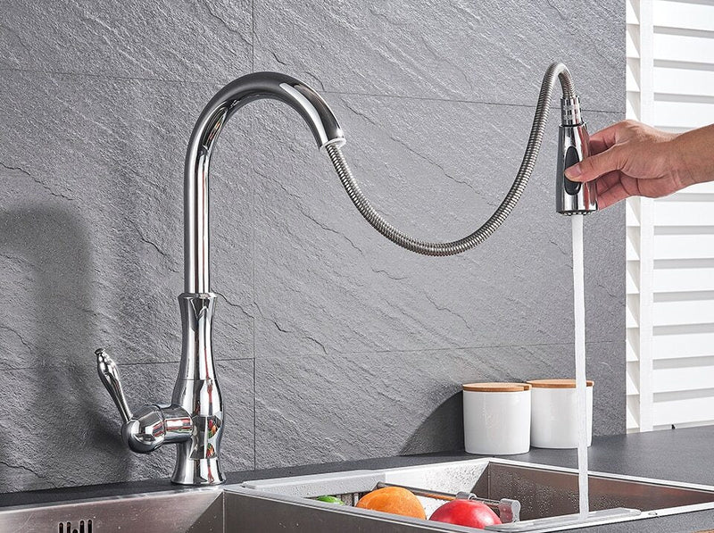 Pull-Out Kitchen Tap - FlexFlow-Brushed Steel-State of Style