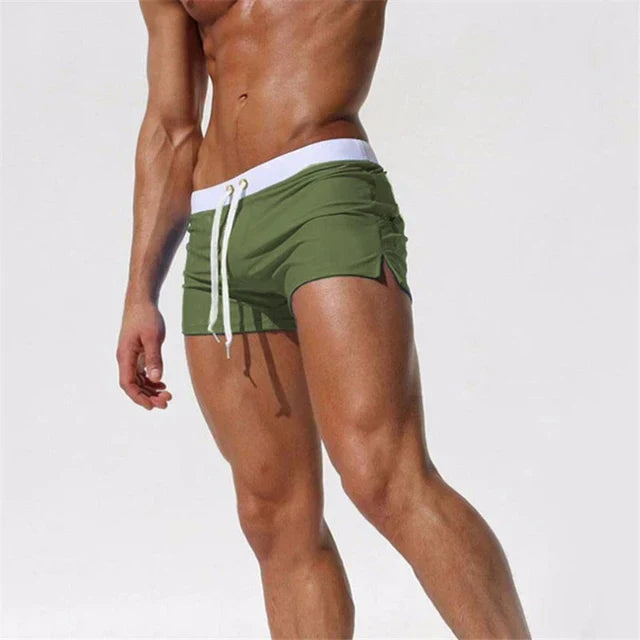 Quick-drying men's swim shorts with pockets – Leano-Olive green-S-State of Style