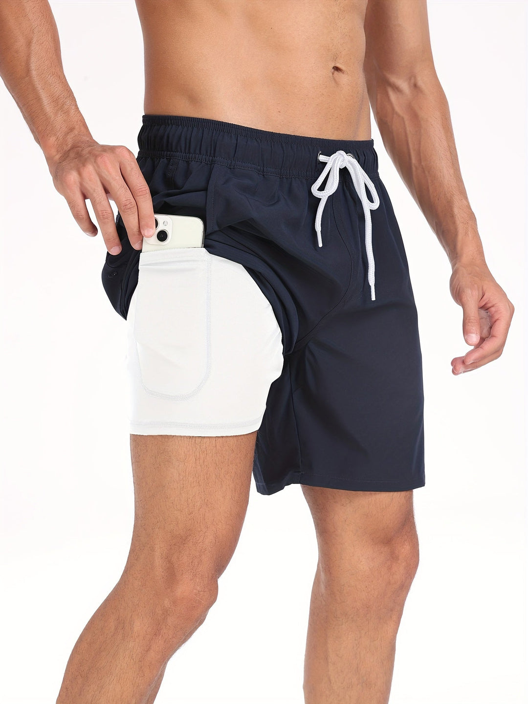 Quick-drying men's swim shorts with stretch & mobile phone pocket – Jonas-Navy blue-S-State of Style