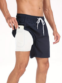 Quick-drying men's swim shorts with stretch & mobile phone pocket – Jonas-Navy blue-S-State of Style
