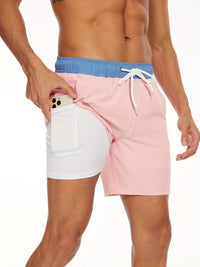 Quick-drying men's swim shorts with stretch & mobile phone pocket – Jonas-Pink colour-S-State of Style