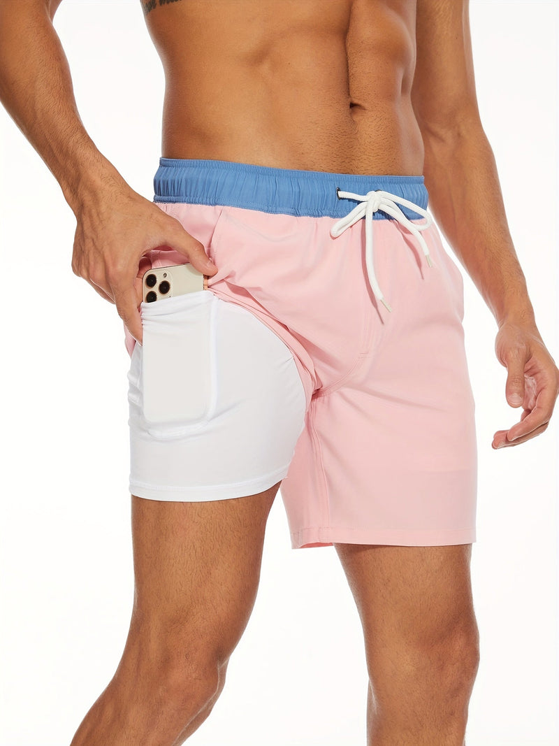 Quick-drying men's swim shorts with stretch & mobile phone pocket – Jonas-Pink colour-S-State of Style