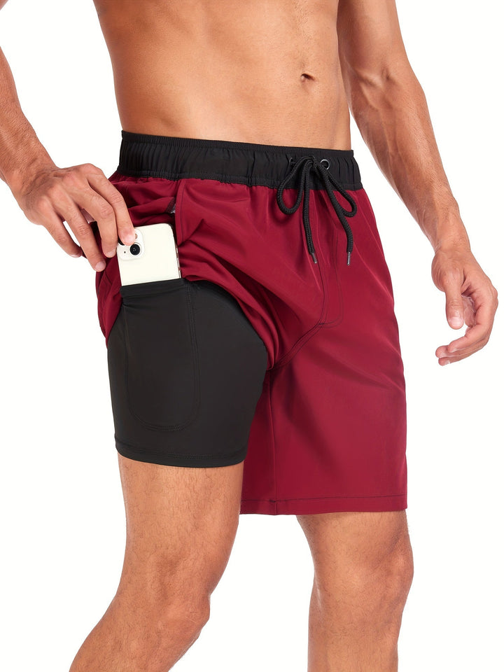 Quick-drying men's swim shorts with stretch & mobile phone pocket – Jonas-Red wine-S-State of Style