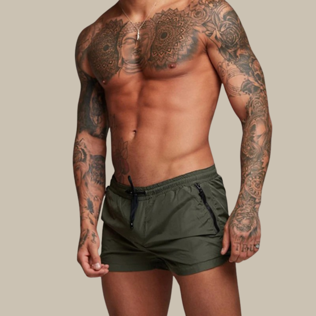 Quick-Drying Swim Shorts for Men | Aqua Di Man Stretch Shorts-Olive Green-S-State of Style