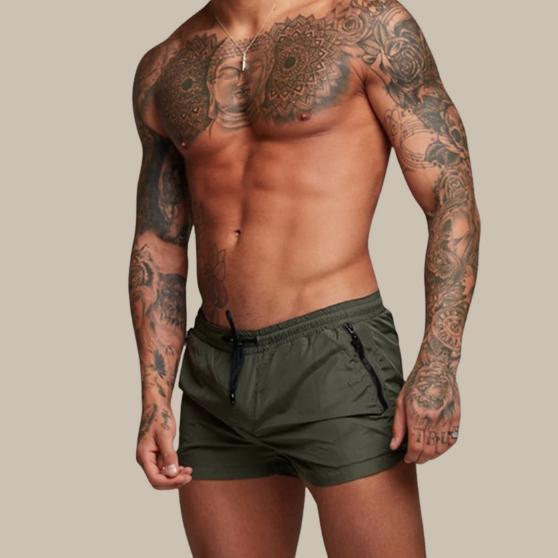 Quick-Drying Swim Shorts for Men | Aqua Di Man Stretch Shorts-Olive Green-S-State of Style