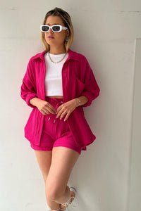 Radiant Summer Long Sleeve Shirt And Shorts Set | Elowen Collection-Orange-S-State of Style