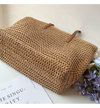 Rattan Woven Bag with Leather Straps - SummerBreeze Tote-Brown-State of Style
