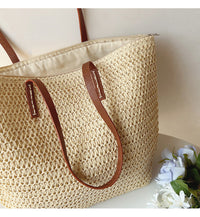 Rattan Woven Bag with Leather Straps - SummerBreeze Tote-Brown-State of Style