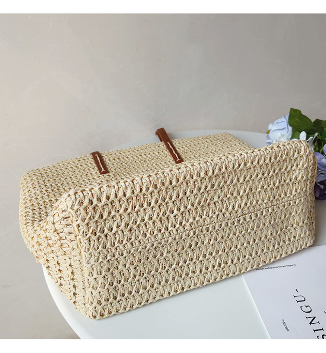 Rattan Woven Bag with Leather Straps - SummerBreeze Tote-Brown-State of Style