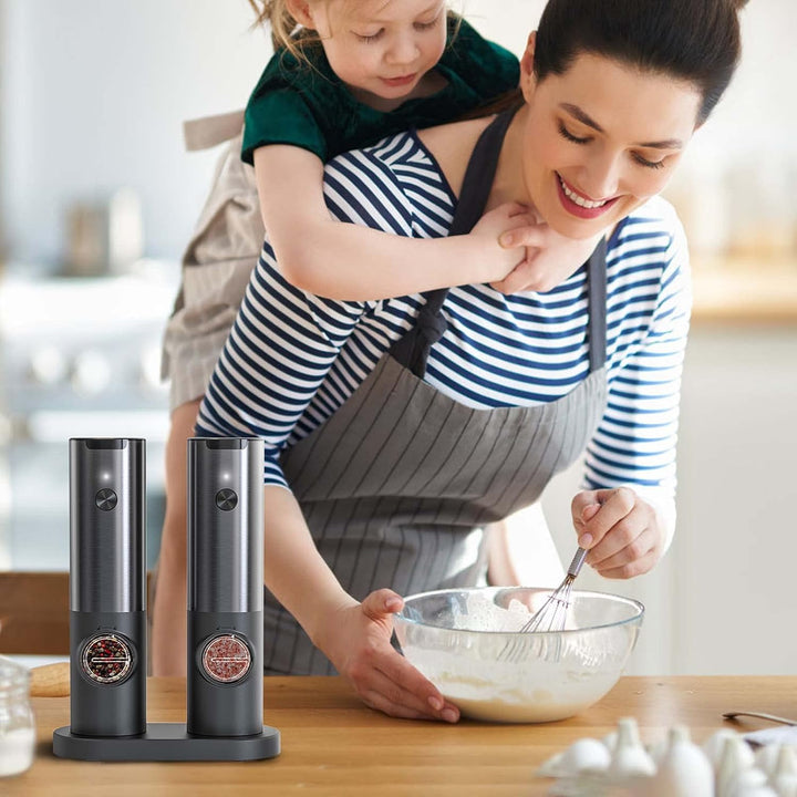 Rechargeable Electric Salt and Pepper Mill Set-Black-State of Style