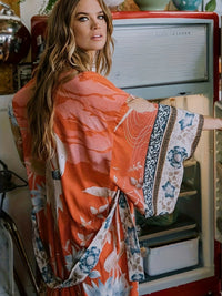 Red Floral Print Kimono - Isabella-Red Orange-One Size-State of Style