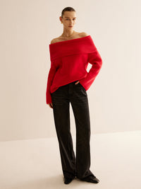 Red Off Shoulder Sweater for Women - Livia-XS-State of Style