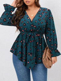 Relaxed Fit V-Neck Blouse in Plus Size-Red-L-State of Style
