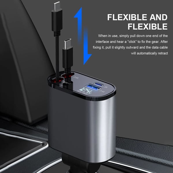 Retractable Car Fast Charger – VoltEdge-USB-C + iPhone-State of Style