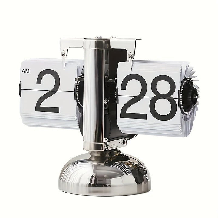 Retro Flip Clock with Steel Accent - TempoFlip-White-State of Style