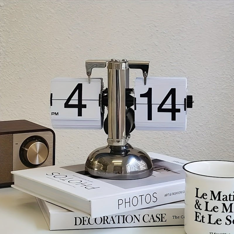 Retro Flip Clock with Steel Accent - TempoFlip-White-State of Style