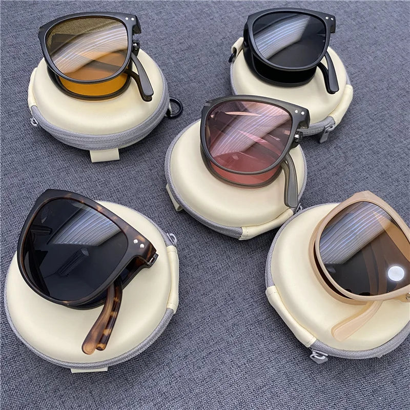 Retro Folding Designer Sunglasses – Compact & Stylish Eyewear-Black Grey-State of Style