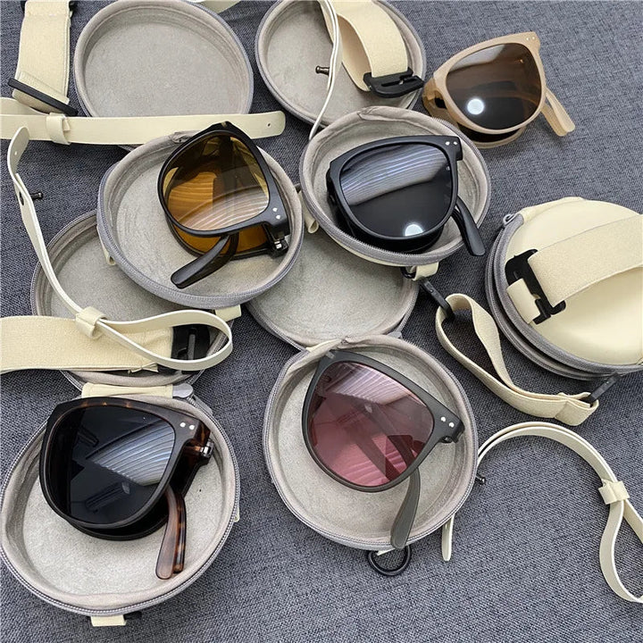 Retro Folding Designer Sunglasses – Compact & Stylish Eyewear-Black Grey-State of Style