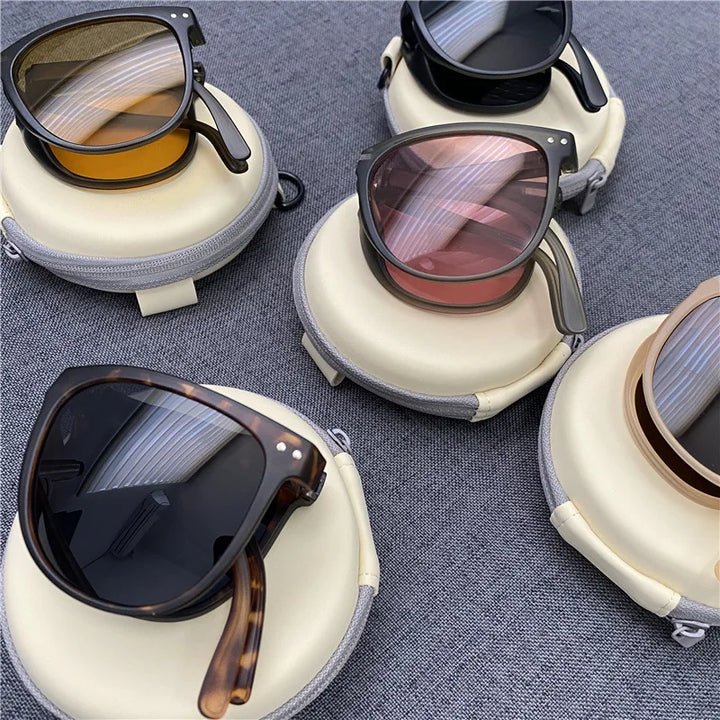 Retro Folding Designer Sunglasses – Compact & Stylish Eyewear-Black Grey-State of Style