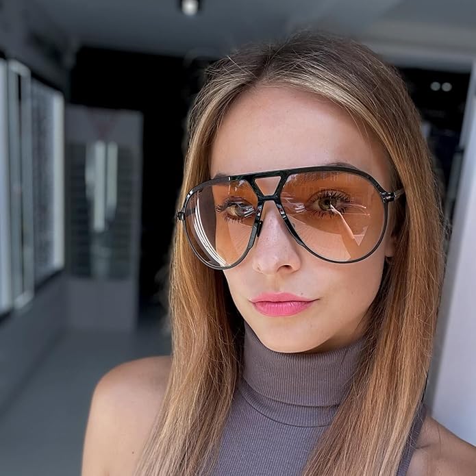 Retro Oversized Aviator Sunglasses - Amara-Black-clear-State of Style