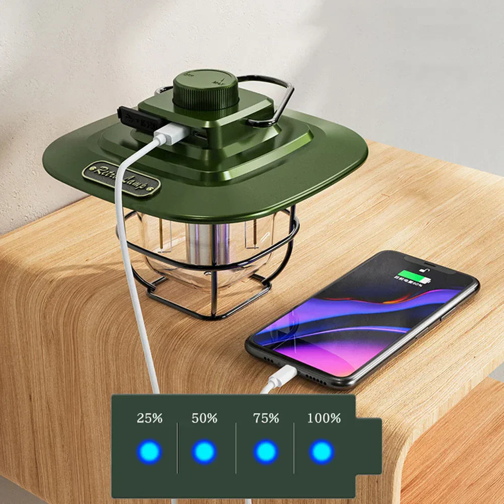 Retro Rechargeable LED Camping Lantern - NostalgiaGlow-Green-State of Style